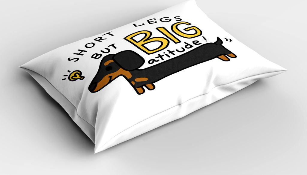 ABAKUHAUS Dackel Kopfkissenbezug, Kurze Beine, aber Big Attitude Text Dackel-Welpe, 40x80 cm, Mehrfarbig