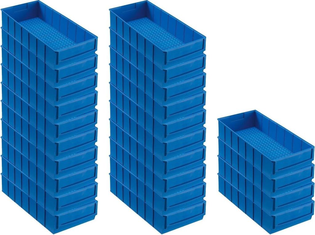SuperSparSet 24x Blaue Industriebox 400 B | HxBxT 8,1x18,3x40cm | 4,7 Liter | Sichtlagerkasten, Sortimentskasten, Sortimentsbox, Kleinteilebox