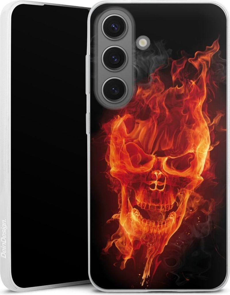 DeinDesign Slim Hülle für Samsung Galaxy S25 Silikon Case Ultra Dünn Handyhülle Feuer Schädel Totenkopf