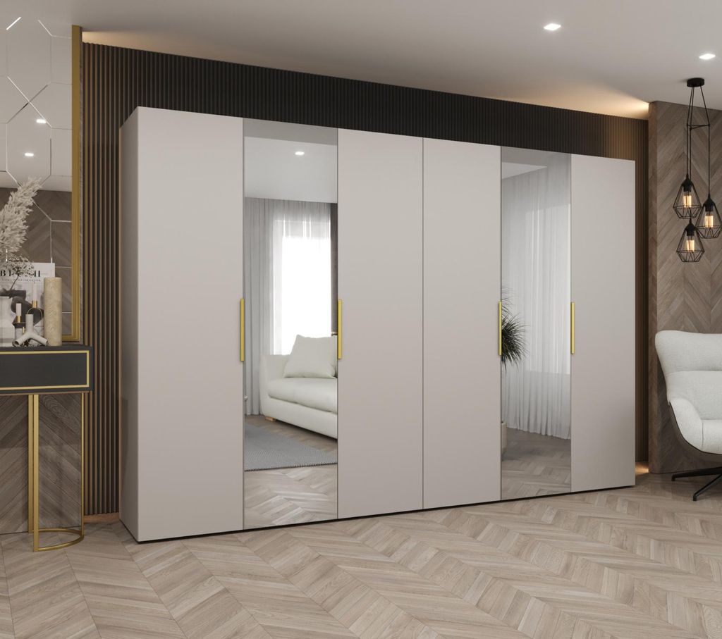 Kleiderschrank 300 cm KUBRA - Kaschmir / Gold Produktbild 