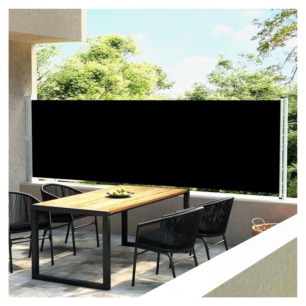 Ausziehbare Seitenmarkise 140x600 cm Schwarz für Balkon und Terrasse