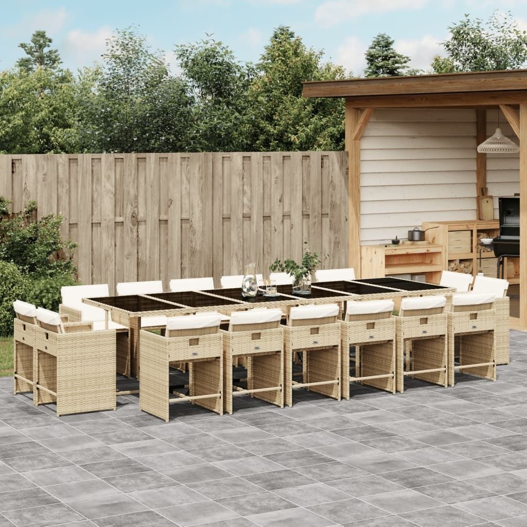 Maison Exclusive - 17-tlg. Garten-Essgruppe mit Kissen Beige Poly Rattan
