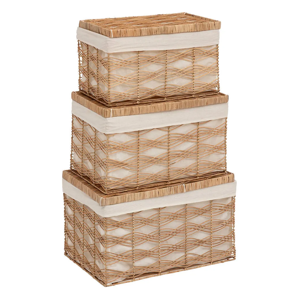 Valises Rosy en rotin tressé main - Lot de 3 formats gigognes empilables