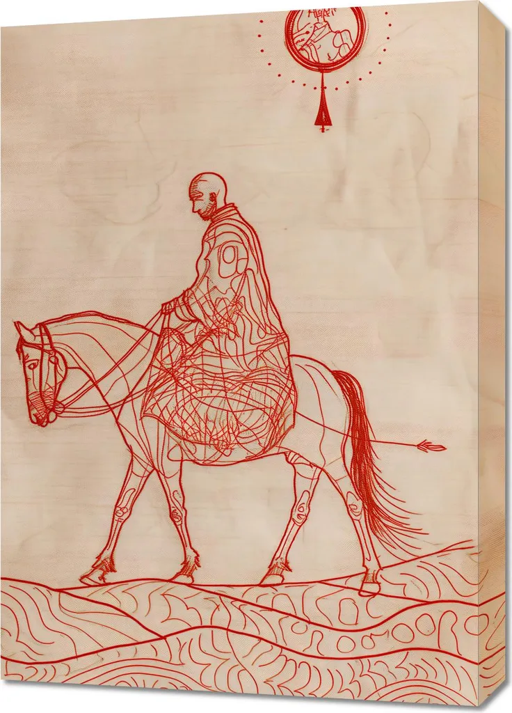Tableau croquis de cavaliers et chevaux 50x70 cm style fusain vintage