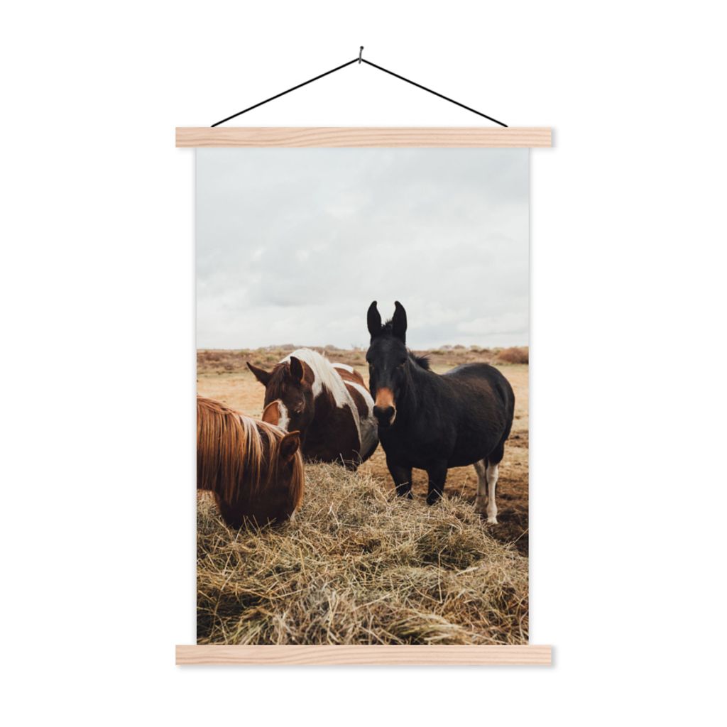 MuchoWow Textilposter Tiere - Pferd 40x60 cm mit holzfarbenen Rahmen - Poster