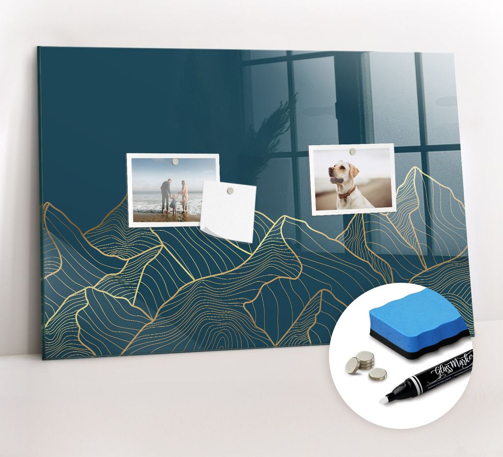 Magnetpinnwand Memoboard - Zubehörsatz - Weißer Marker + Schwamm + Magnete - 60 x 40 cm - Skizze der Berge