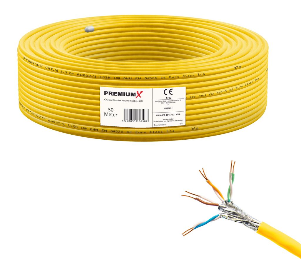 PremiumX 50m CAT 7A Netzwerkkabel Simplex LAN Kabel Produktbild 