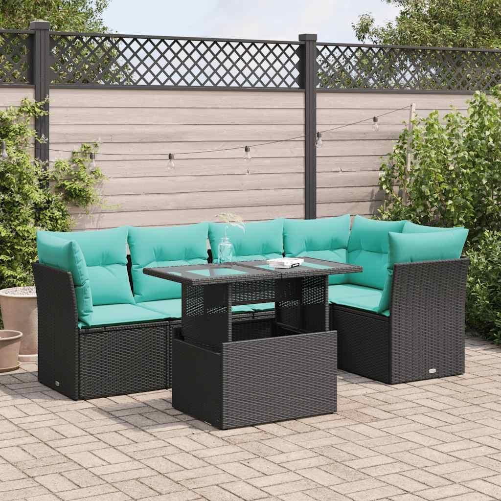 Maison Exclusive - 6-tlg. Garten-Sofagarnitur mit Kissen Schwarz Poly Rattan