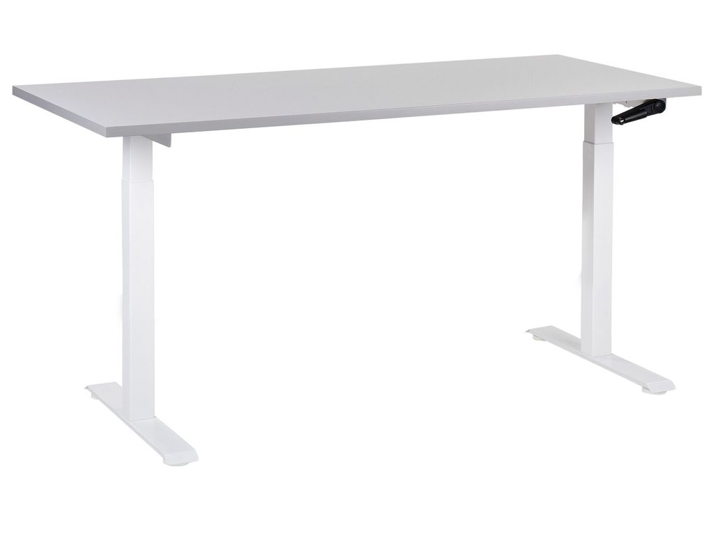 BELIANI Schreibtisch Grau & Weiß Melamin 160x72cm Manuell Höhenverstellbar Rechteckig mit Kurbel Metallgestell Modern Büro Steh-Sitz-Tisch Steht...
