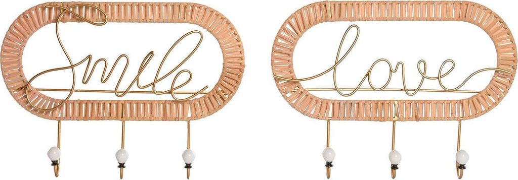 Wandgarderobe Home ESPRIT Gold natürlich Metall Rattan 40 x 6,4 x 28,6 cm (2 Stück)