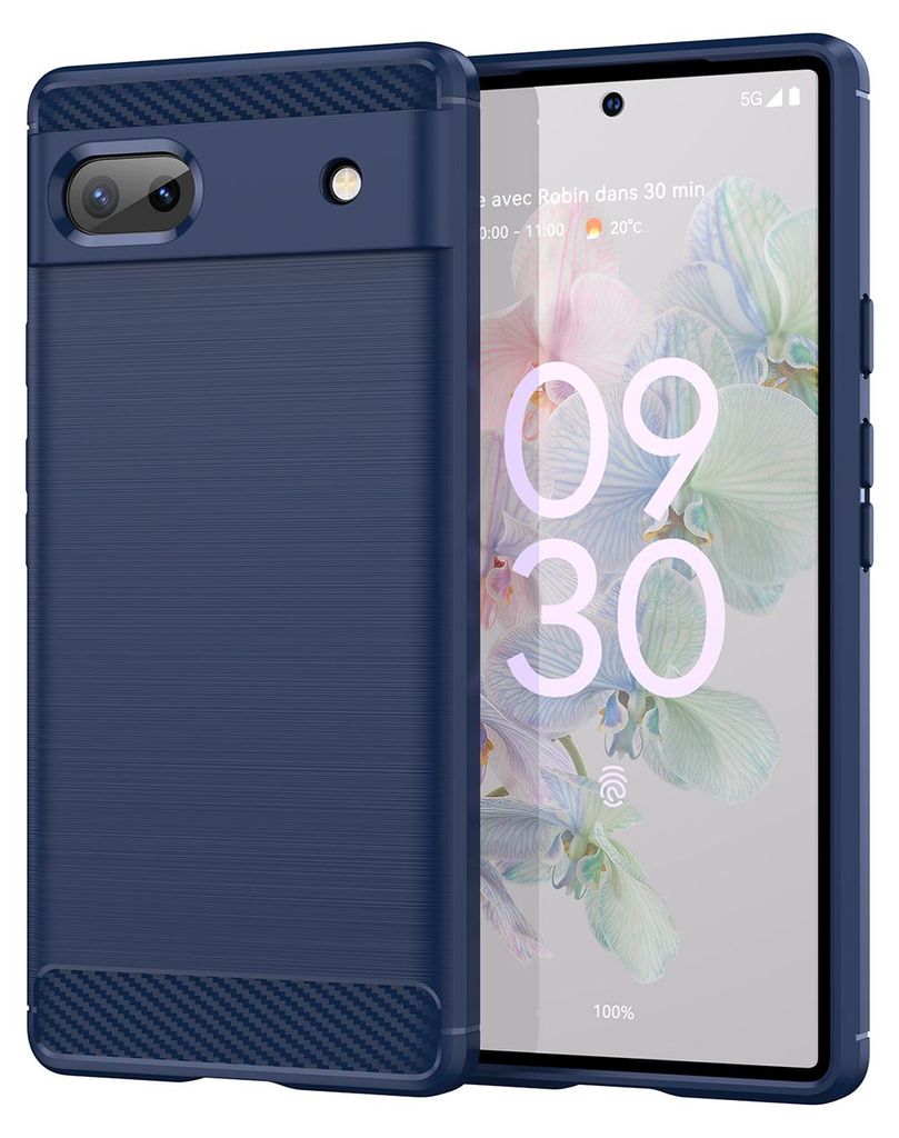 Google Pixel 6A Hülle, Carbon-Faser TPU Silikon Stoßfest Schutzhülle für Google Pixel 6A Blau