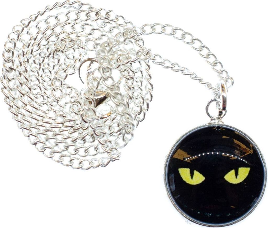Cabochon Katzenaugen Kette Halskette 45cm Katzenauge Halloween Augen schwarz