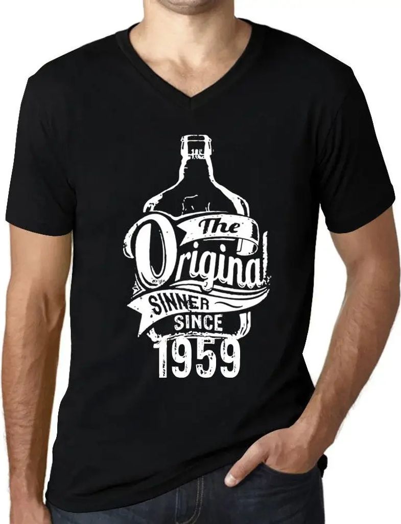 Herren Grafik T-Shirt V-Ausschnitt Der ursprüngliche Sünder seit 1959 – The Original Sinner Since 1959 – Geschenk 65. Geburtstag Jahrestag 65...