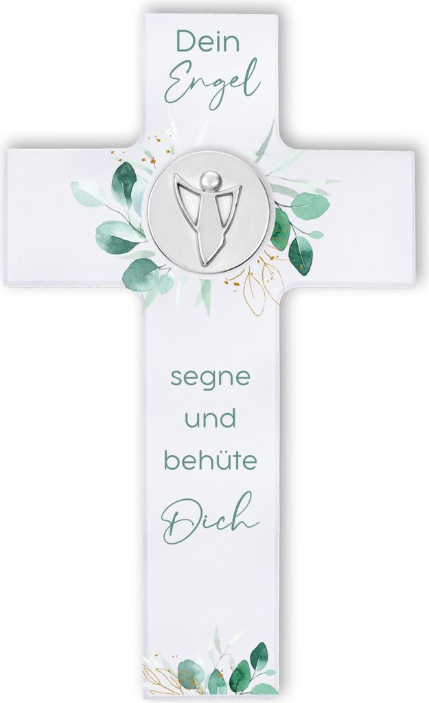 FRITZ COX Holzkreuz "Dein Schutzengel segne und behüte Dich" - christliches Geschenk für Kinder und wunderschön im Kinderzimmer 15cm, weiß