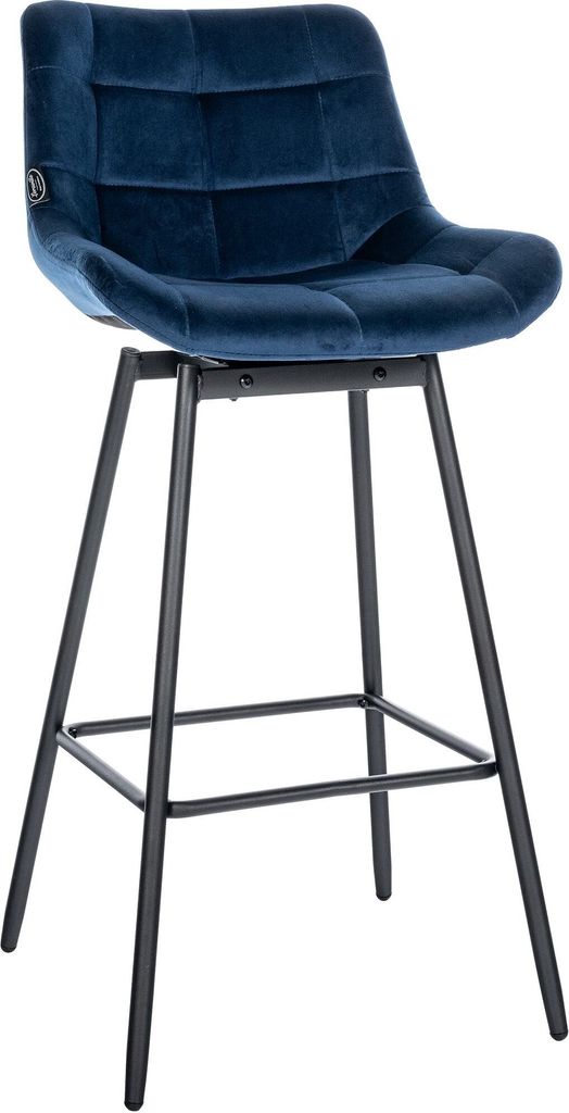 CLP Schwenkbarer Barhocker Weston I 90 Grad Drehbar I Metallgestell und Fußstütze Farbe:blau;Material:Samt