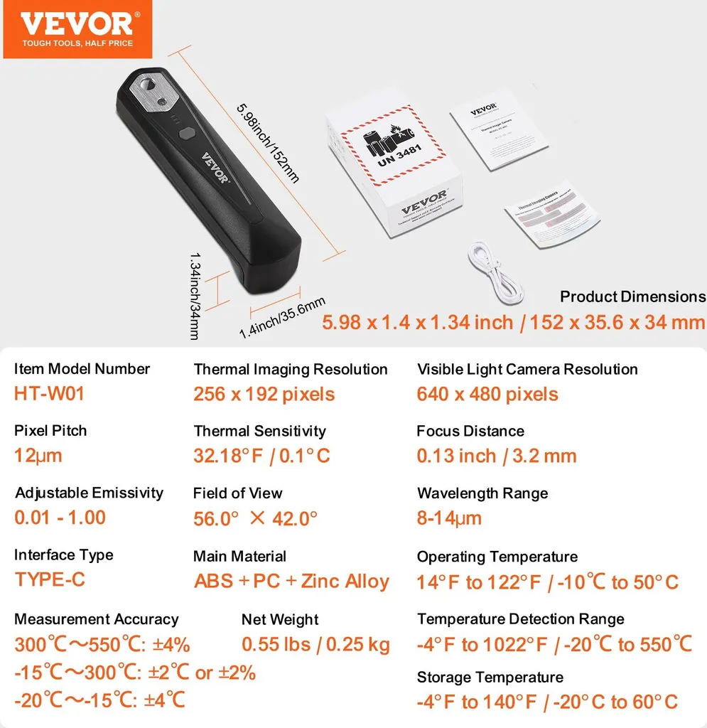 Caméra thermique haute résolution 256x192 pixels WLAN pour iOS et Android