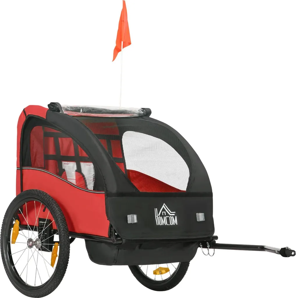 Remorque vélo enfant sécurisée 2 places avec châssis métal rouge 140 cm