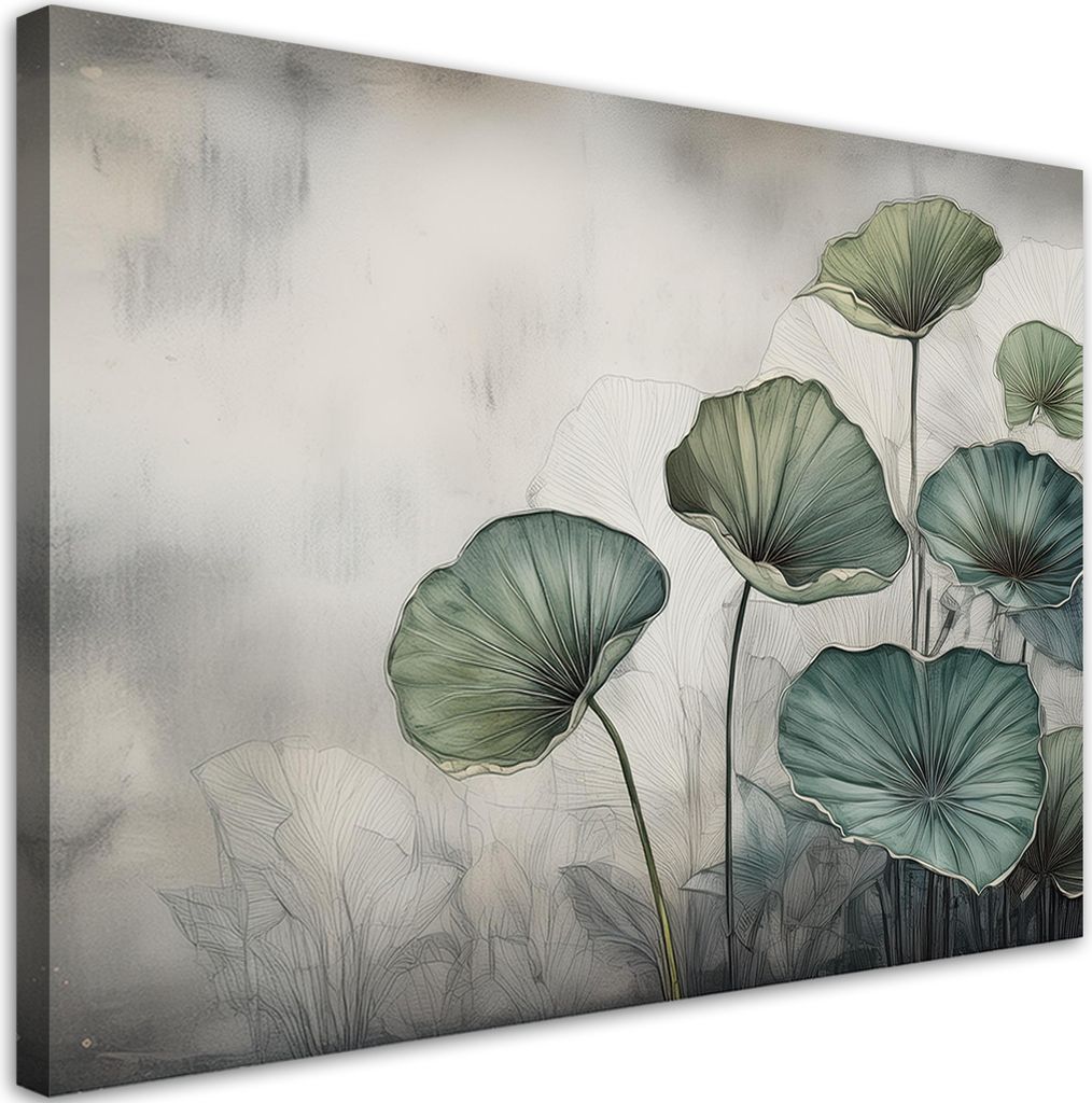 Leinwandbild Grüne Blätter 100x70 Feeby Grau bild für die wand bereit zum aufhängen