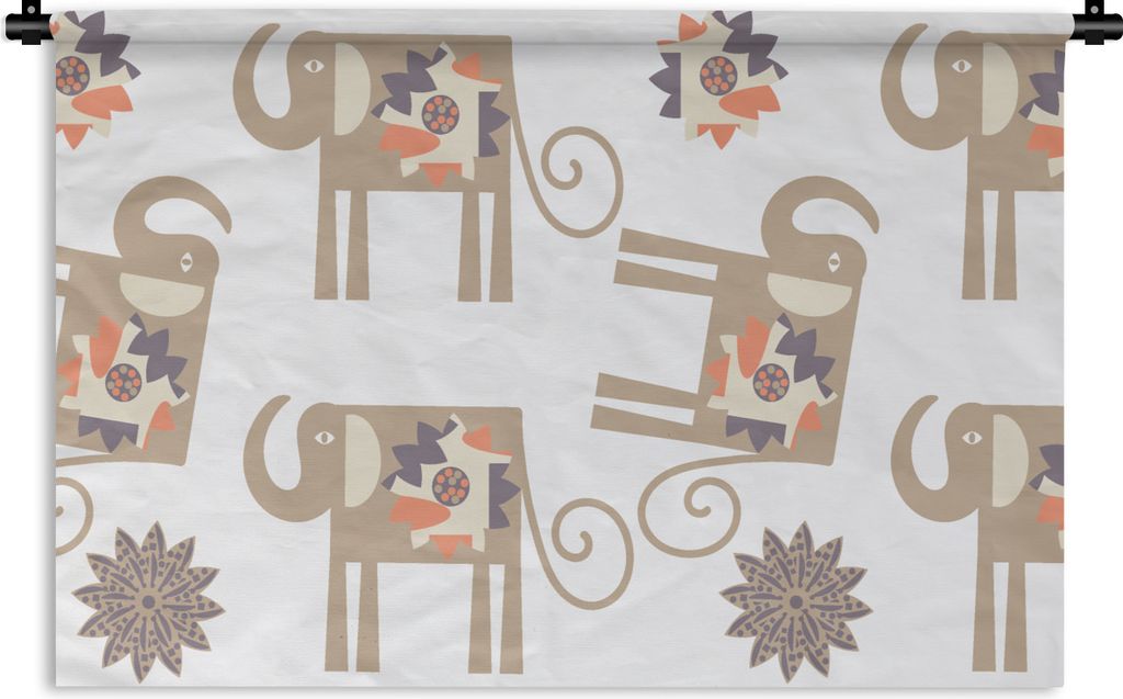 MuchoWow Wandteppich Wandbehang Blumen - Elefant - Muster 90x60 cm Tapisserie Dekoration Wandtuch - Wandskulpturen - Bildteppich