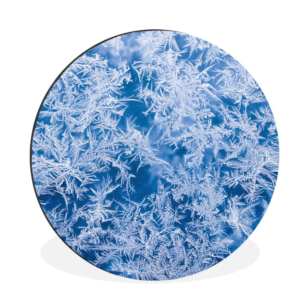 MuchoWow Aluminium Wandkreis Gefrorene Eiskristalle auf dem Fenster Ø 60 cm Wanddeko Modern Wohnzimmer - Wand Kreis - Wandbild - Schlafzimmer - ...