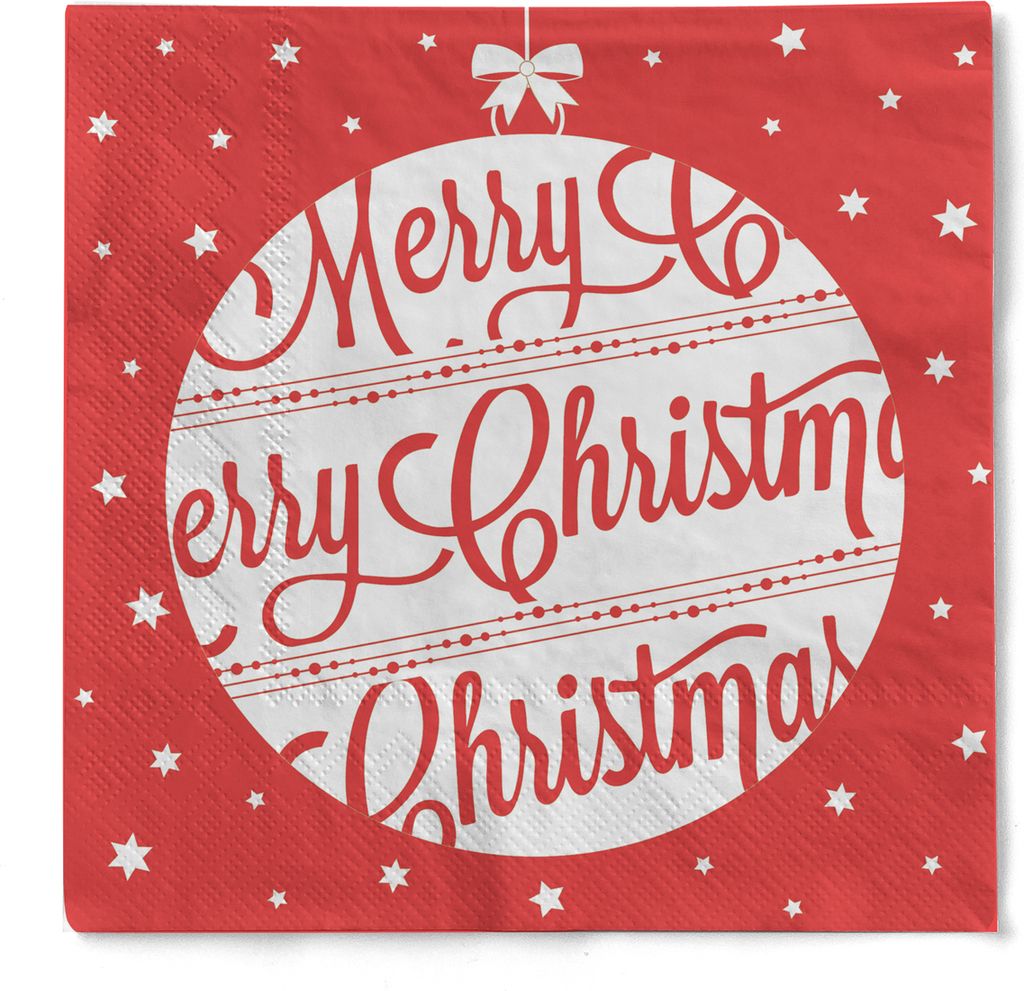 HAPPY PAPER Serviette "Sfera" (Merry Christmas) in Rot aus Tissue 3-lagig, 33 x 33 cm, 20 Stück - Weihnachtsserviette