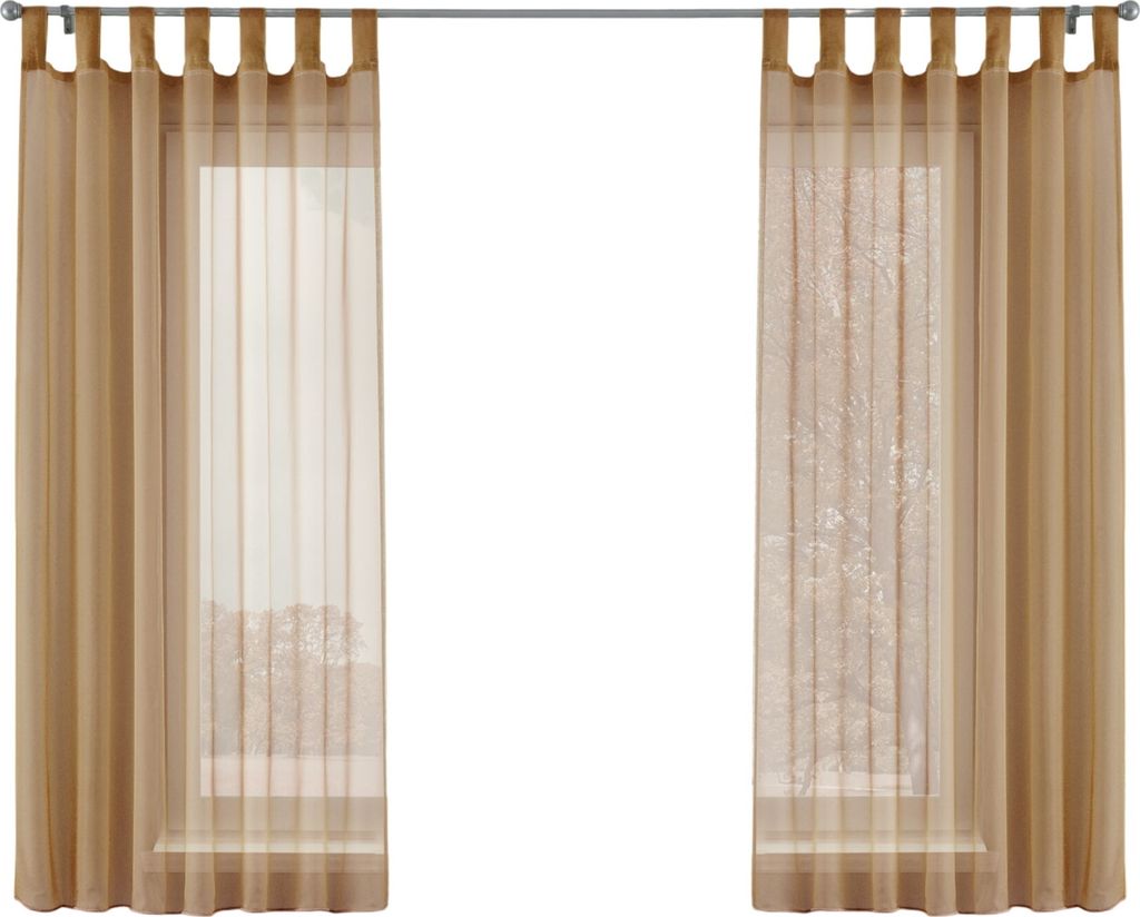 Two sheer curtains hanging on a curtain rod.