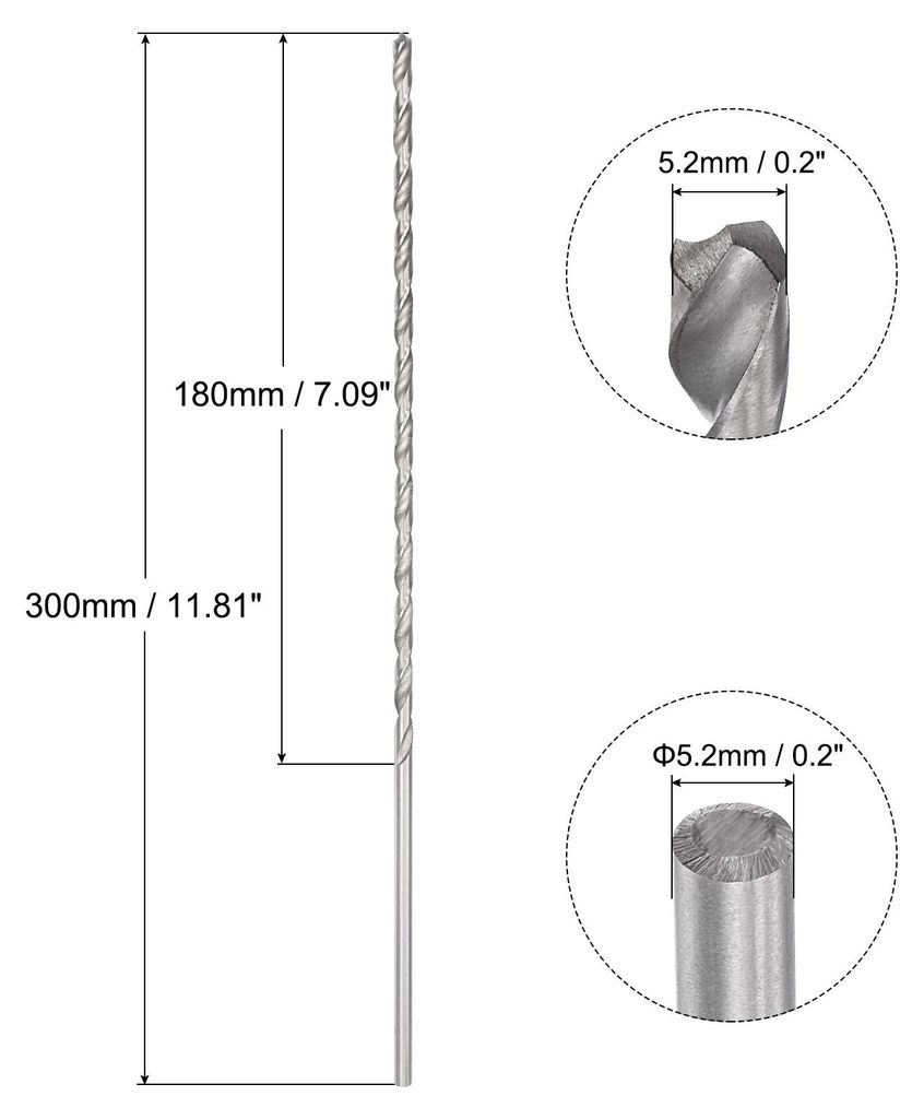Spiralbohrer Extra Lange Bohrer aus Hochgeschwindigkeitsstahl 5,2 x 300 mm