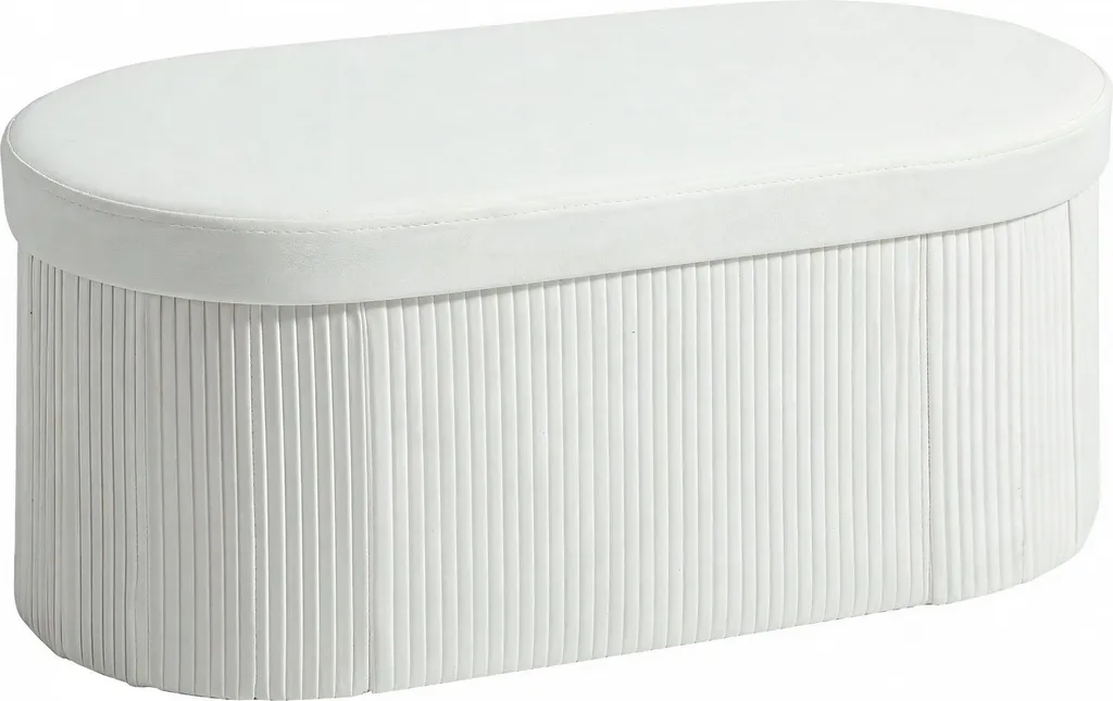 Pouf coffre de rangement en velours crème - Banquette pliante de 76 cm