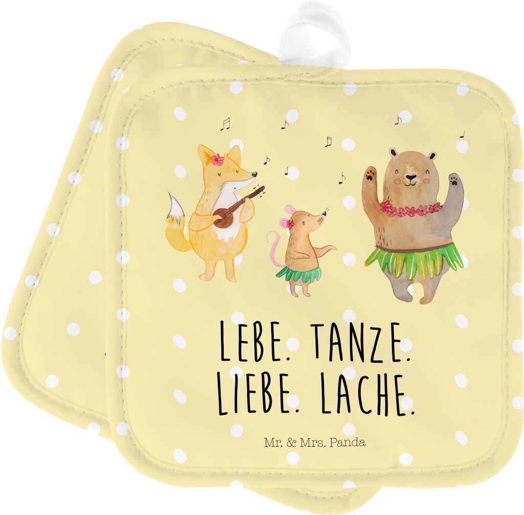 Mr. & Mrs. Panda Topflappen Waldtiere Aloha - Gelb Pastell - Geschenk, Bär, Wald, Lustige Sprüche, Topfuntersetzer, Hase, topfhalter, Lachen, Ige...