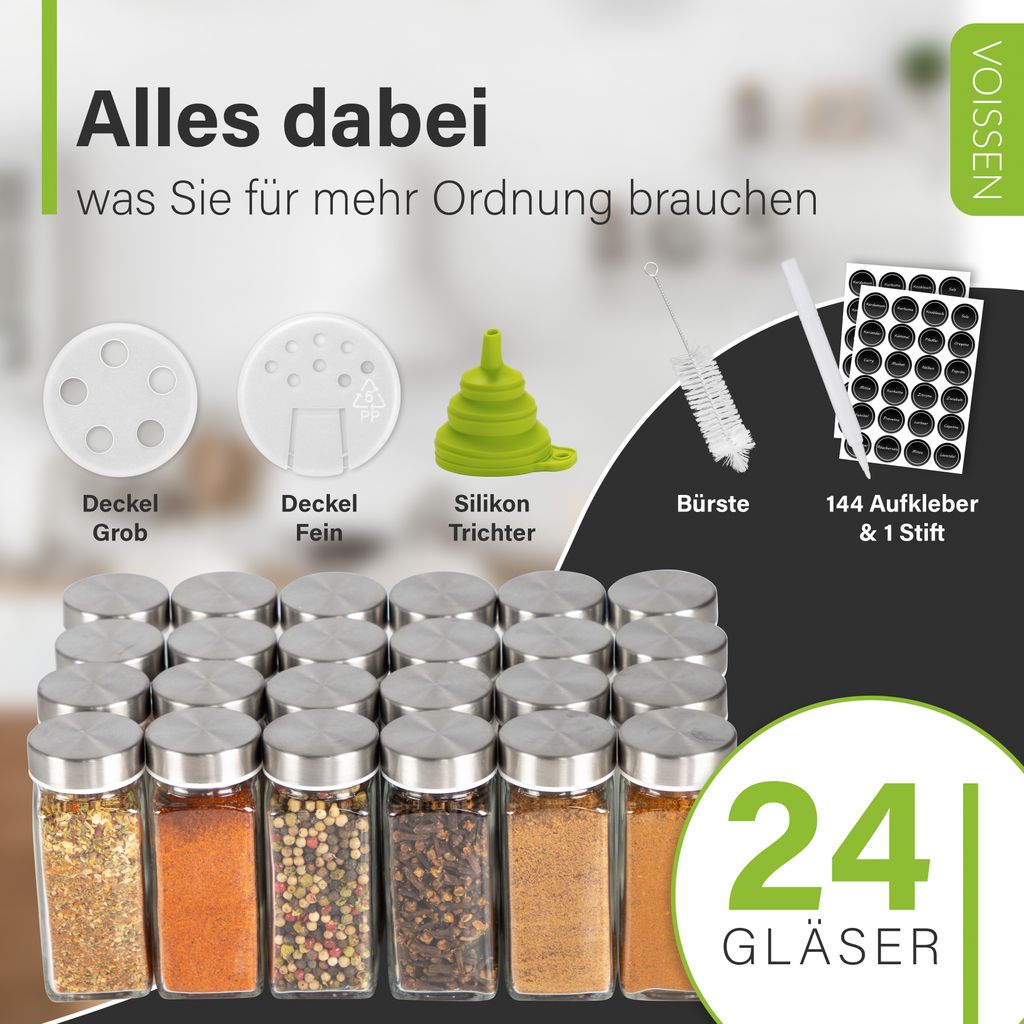 Voissen Gewürzbehälter aus Glas – 24er Set – 100ml – Produktbild 3