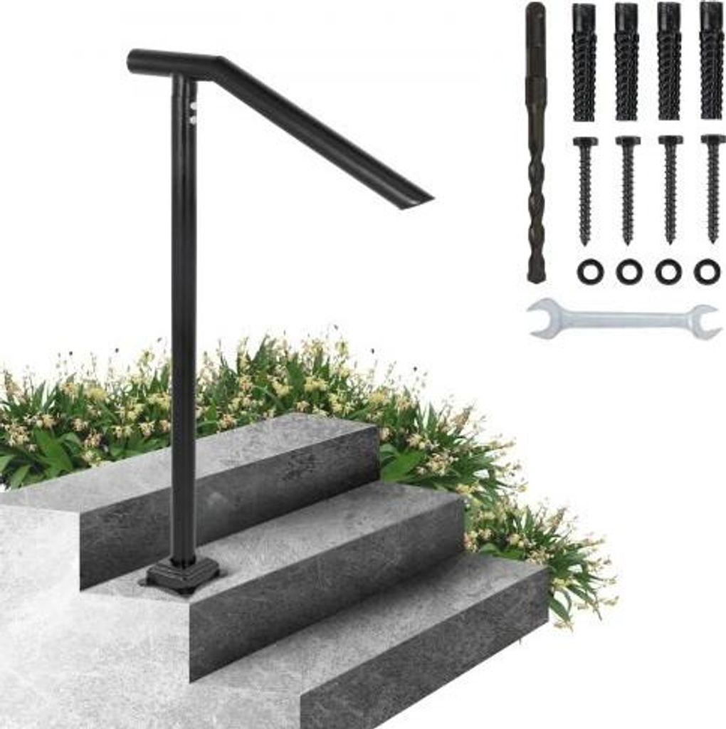 VEVOR Handlauf, 1–3 Stufen, schwarzes Stahlgeländer für Stufen, 150 kg Tragkraft, Treppenhandlauf, einbrennlackierter Metallhandlauf für Trepp...