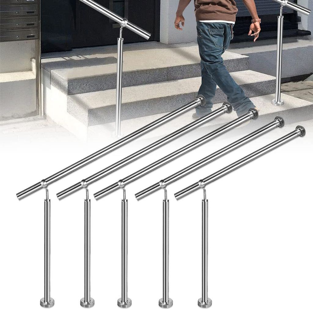 TRMLBE Handlauf Edelstahl 200x90cm Treppengeländer Außen-Innen Eingangsgeländer für Treppen Wand Geländer 180° Einstellbar Wandhandlauf mit M...