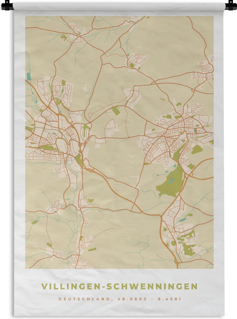 MuchoWow Wandteppich Wandbehang Karte - Villingen-Schwenningen - Karte - Stadtplan - Vintage 60x90 cm Tapisserie Dekoration Wandtuch - Foto-Teppi...