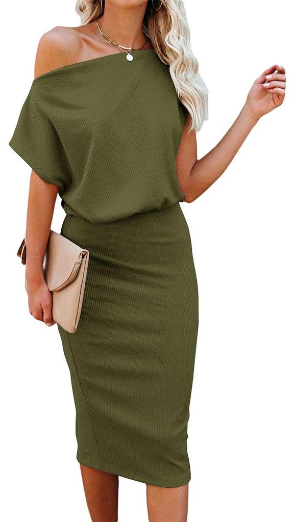 EZBELLE Damen Schulterfreies Midi-Kleid mit kurzen Ärmeln, Produktbild 