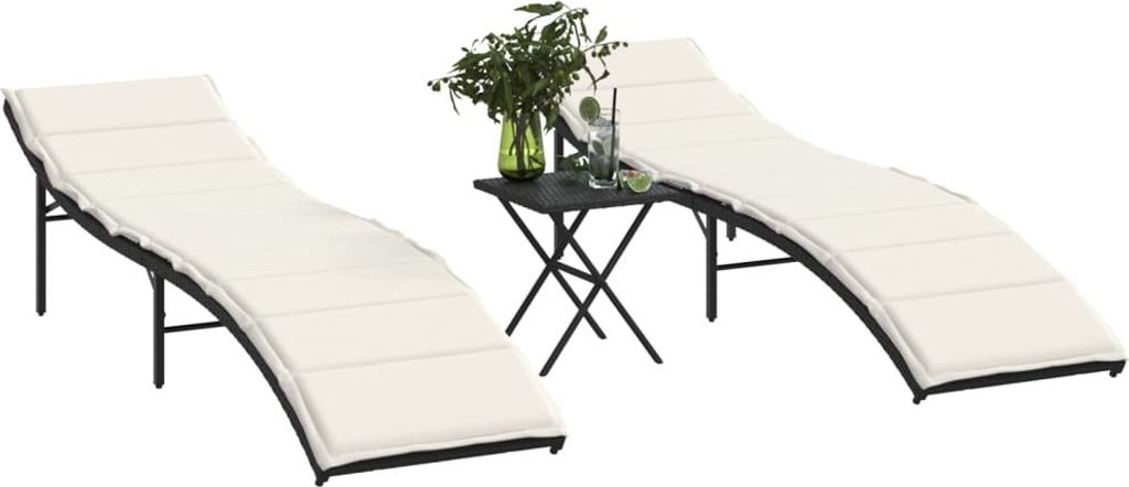"2026 Promotion" Sonnenliegen 2 Stk. - Hohe Qualität - mit Tisch Schwarz Poly Rattan - Gartenliegen CC22390