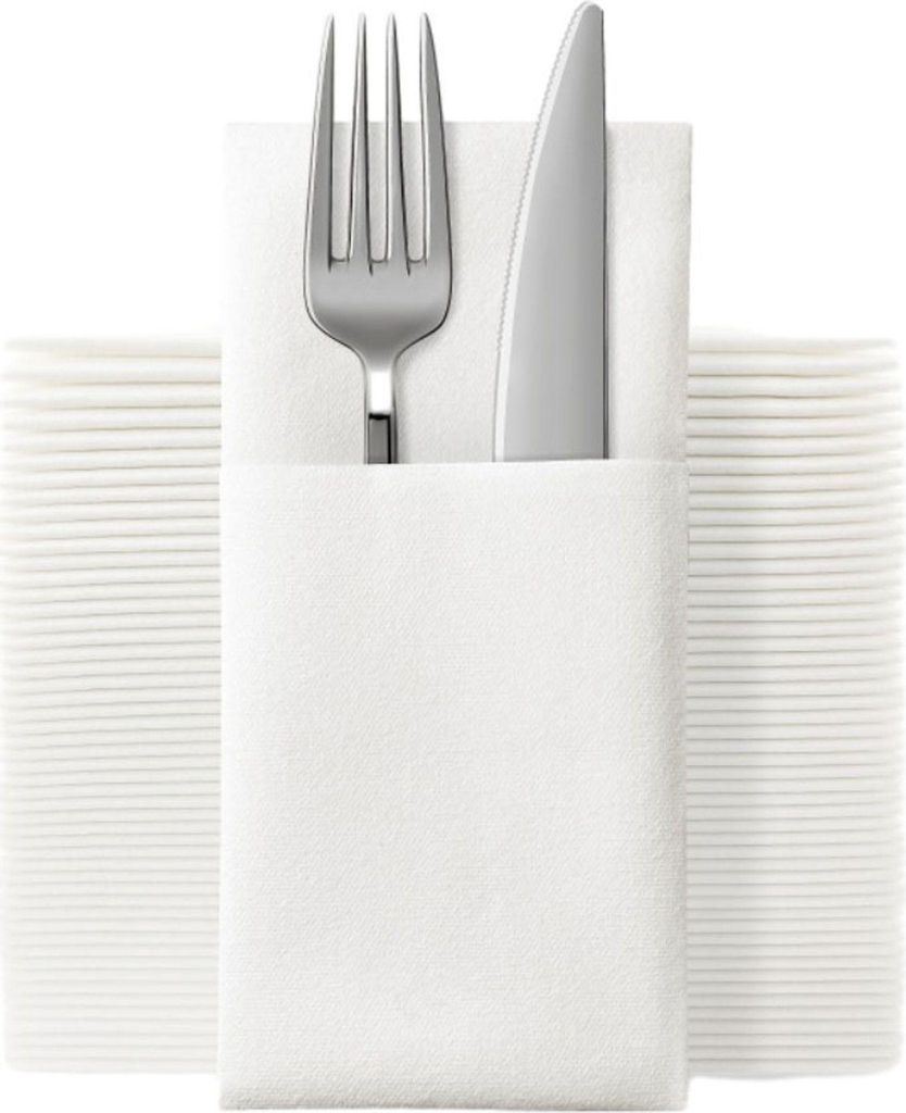 50 Packungen Einweg-Servietten in Leinenoptik Mit Integrierter Bestecktasche, Bedruckte Vorgefaltete Stoffservietten Aus Papier Für Hochzeit, Aben...