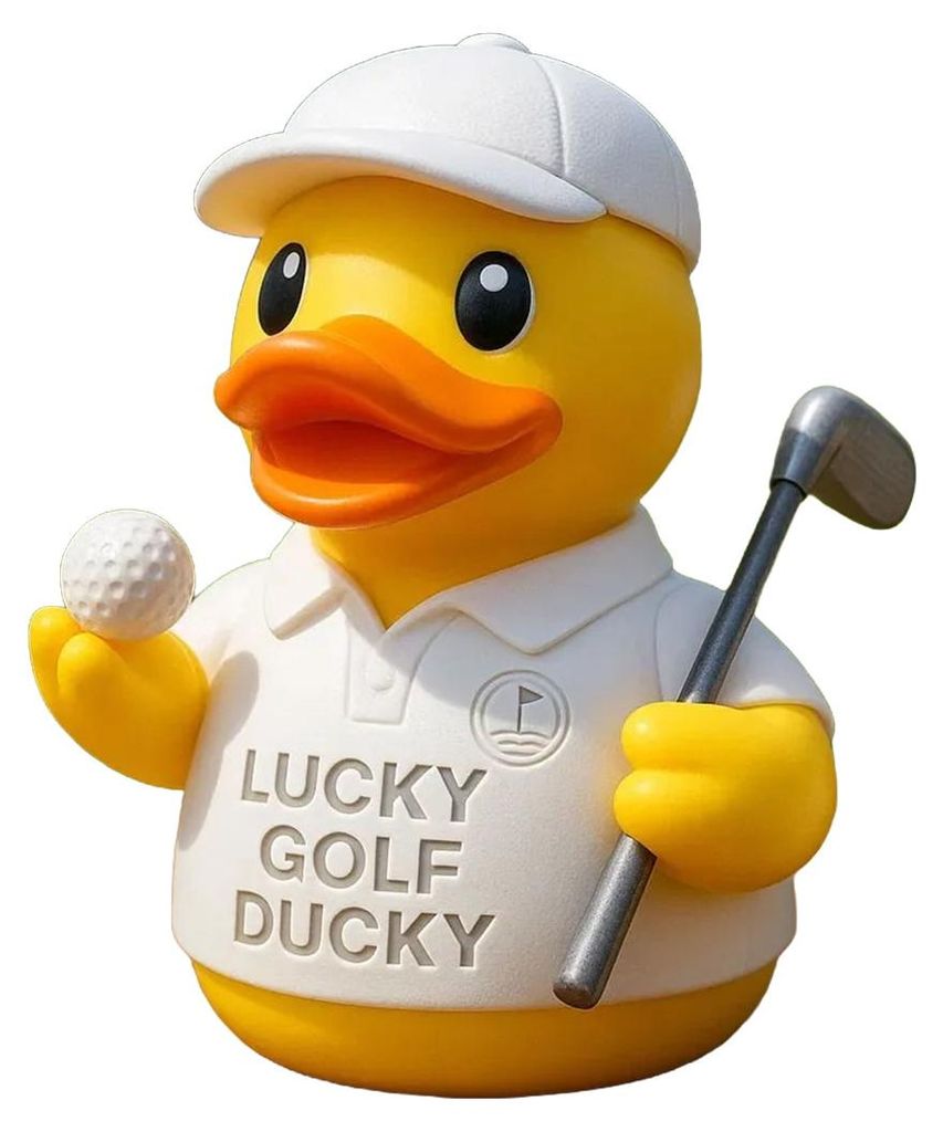 Glücksgolf-Entenstatue, lustige Harzente mit Golfschläger und Ball, niedliche Entenfigur für Auto-Armaturenbrett oder Schreibtisch.