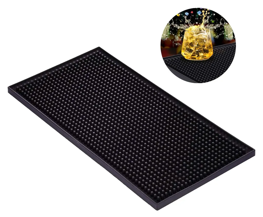 Tapis de bar 30x15 cm en caoutchouc noir, tapis d'égouttage pour comptoir