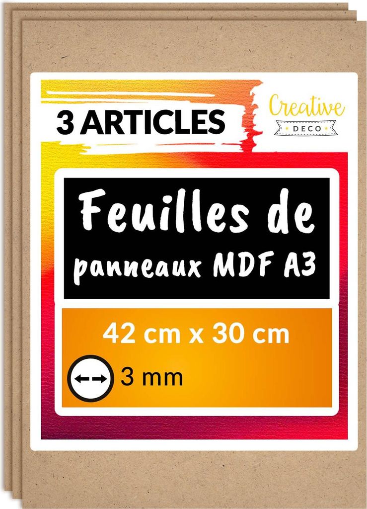 Creative Deco 3 x A3 Panneau MDF 420 x 300 x 3 mm - Planche Image du produit 