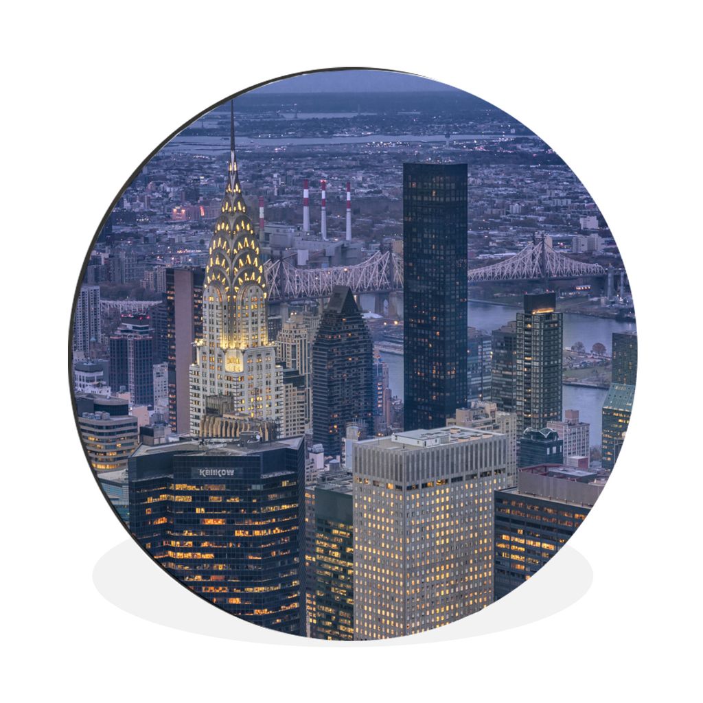 MuchoWow Aluminium Wandkreis Wohnung - Licht - New York Ø 30 cm Wanddeko Modern Wohnzimmer - Wand Bild - Wohnzimmer - Runde Bilder - Alubilder -...