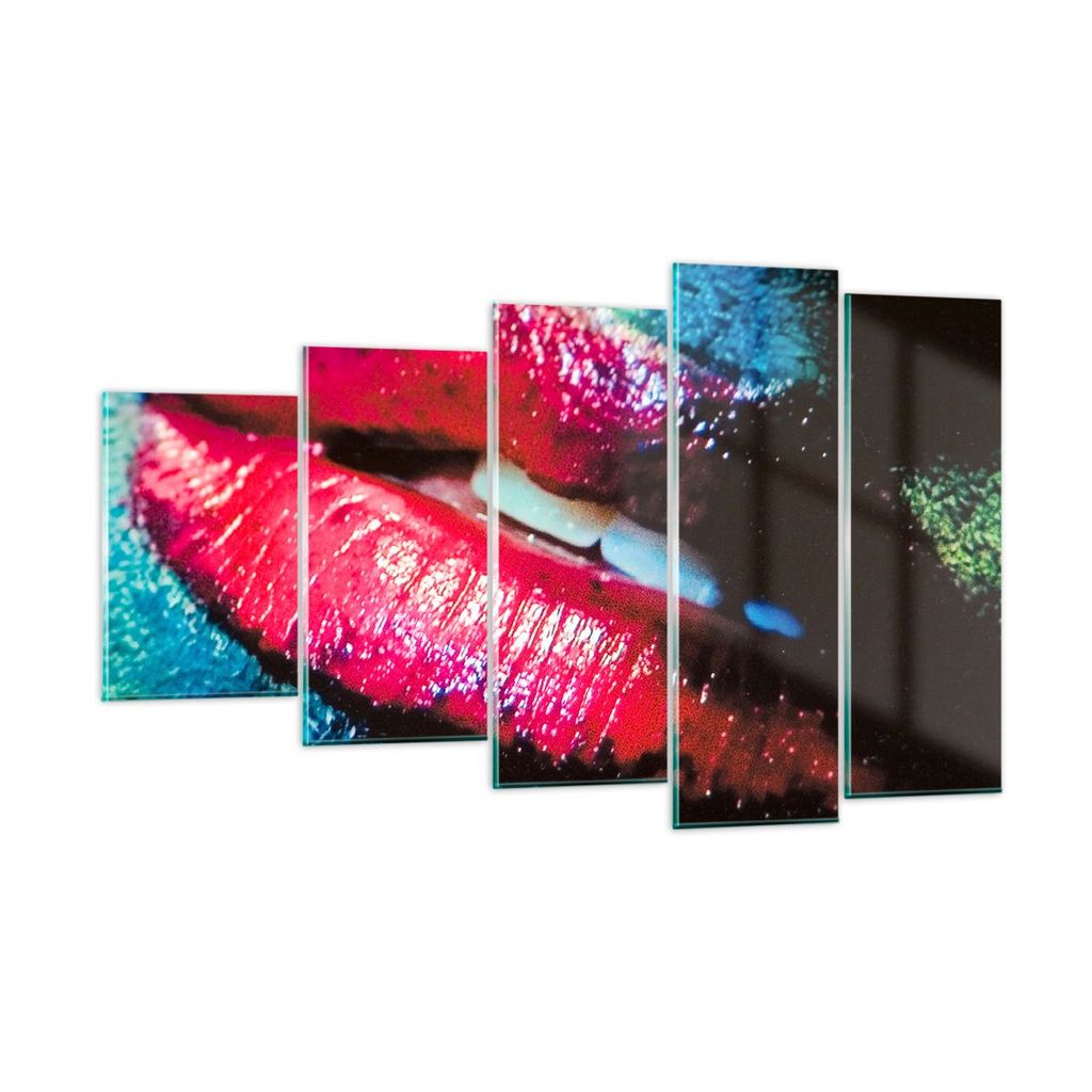 Bilder auf glas - Lippen Gesicht Frau - 100x60cm - Glasbilder - Wandbilder - Kunstdruck - zum Aufhängen bereit - Wanddekoration aus Glas - Glas Bi...