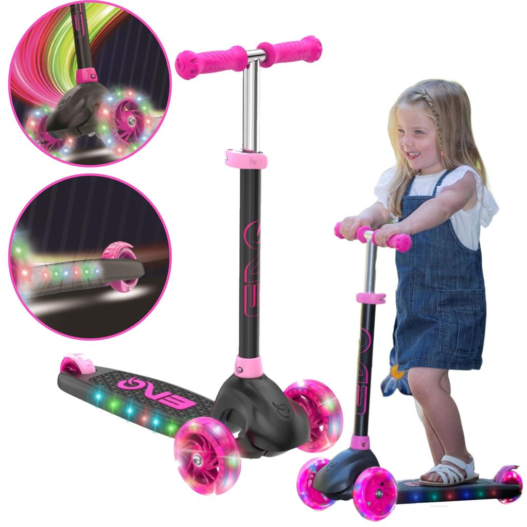 EVO Adjustable Tricycle Scooter für Kinder Eclipse Pink Leuchtende Räder und Plattform