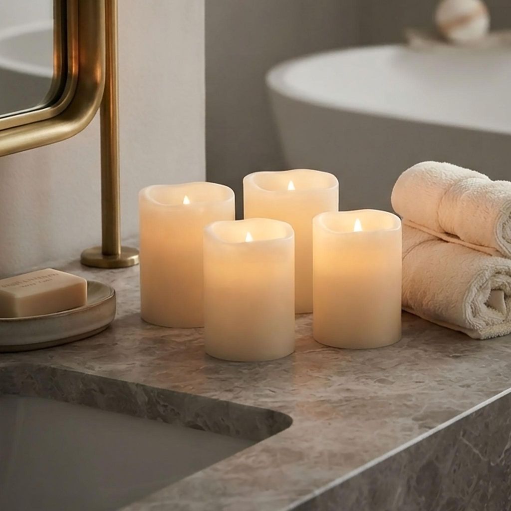 LED Kerze 4er Set creme mit Timer batteriebetrieben