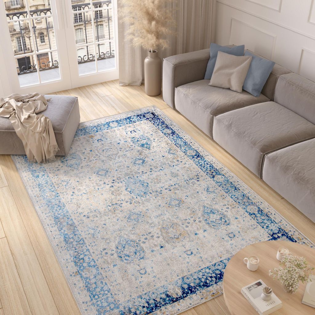Tapiso Teppich VALLEY Modern Kurzflor Grau Blau Creme Produktbild 