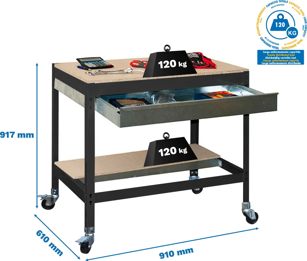 Établi Simonwork BT0 Box 900 Anthracite avec plateau bois Madeira