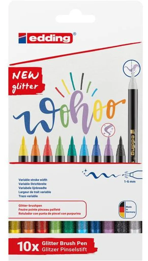Edding 1340 Feutres Pinceaux Pailletés - Lot de 10 Coloris Assortis