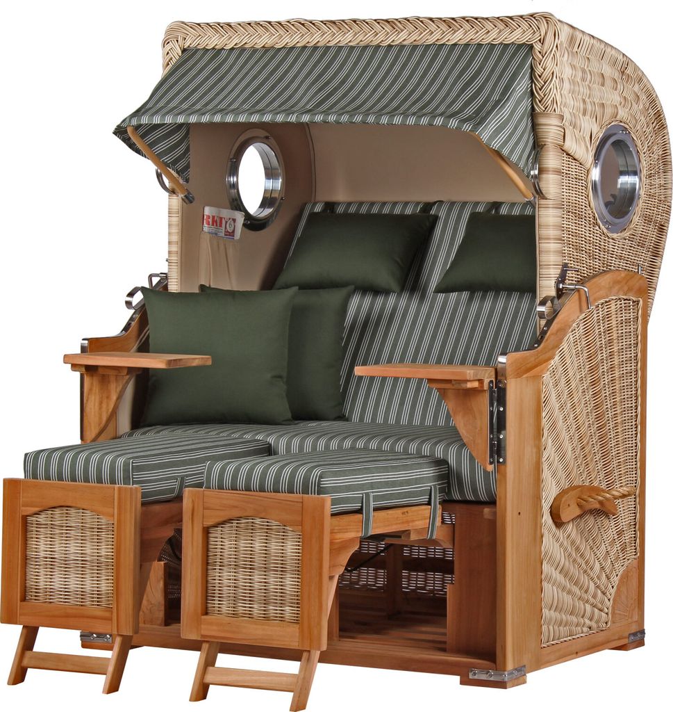 Strandkorb - bene living - Ammersee Teak Bullauge - PE shell - Modell 504 - inkl. Liftersystem