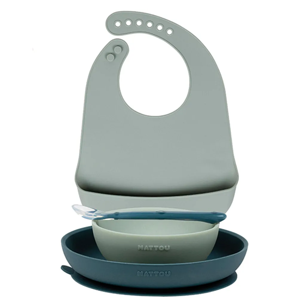NATTOU Set de repas en silicone vert 4 pcs sans BPA pour bébé