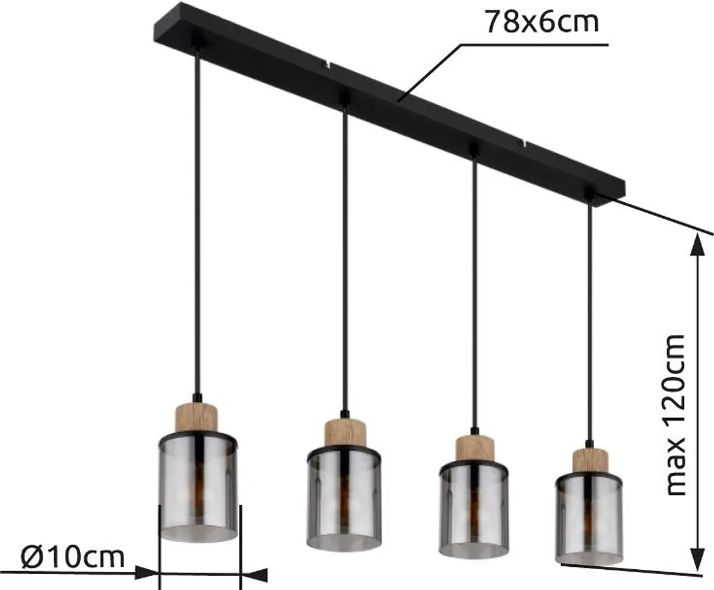 Globo Lighting Lampada Sospensione Vintage Metallo Nero 4 fiamme E27 - 5