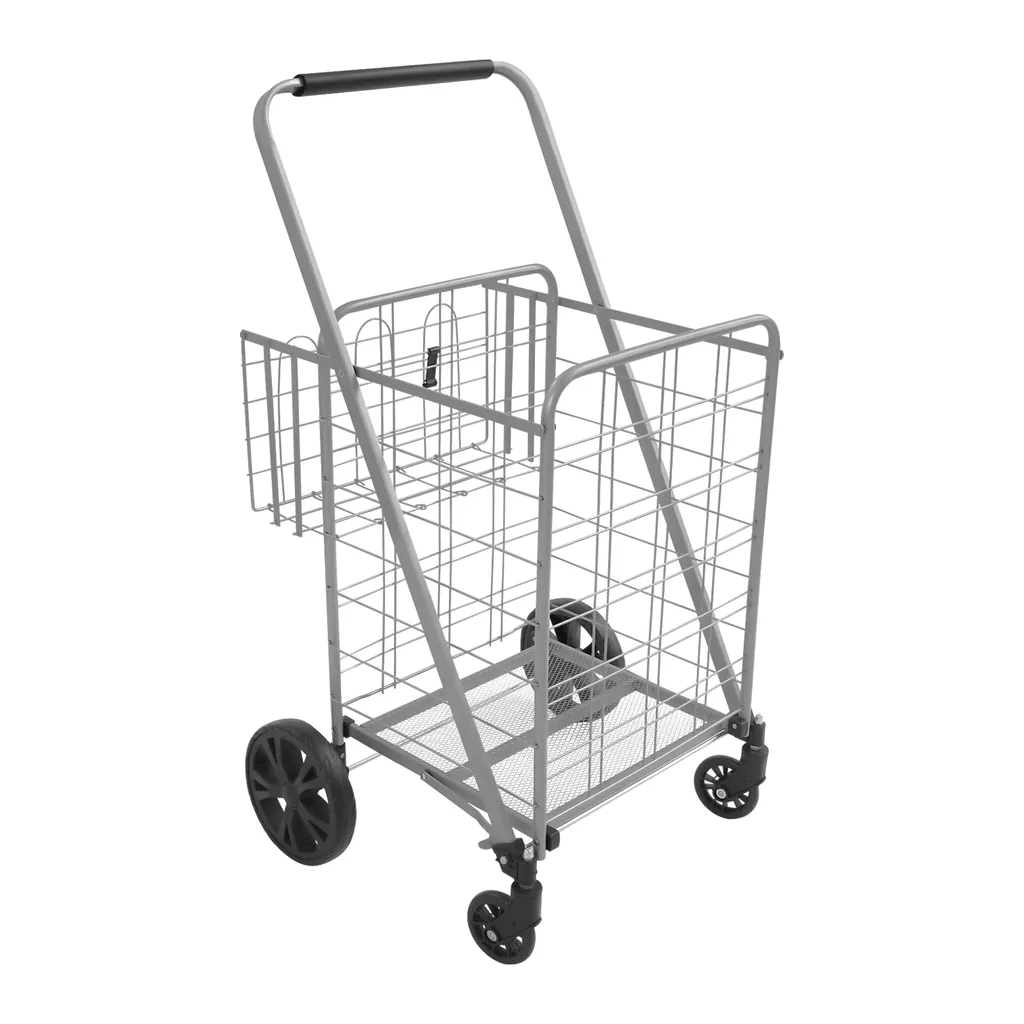 Poussette de marché double compartiment avec châssis argent renforcé